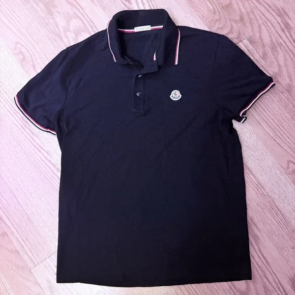 Moncler Men's Polo in Black with Red Accents Size Medium $395 - Picture 3 of 16